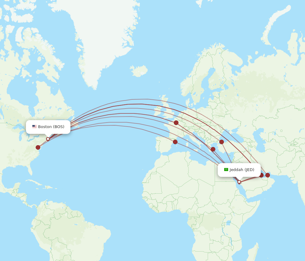 BOS-JED flight routes