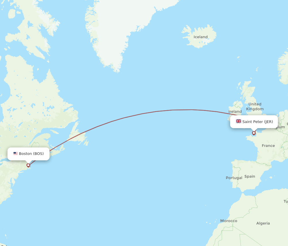 BOS to JER flights and routes map