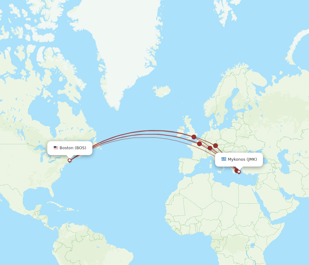 BOS-JMK flight routes