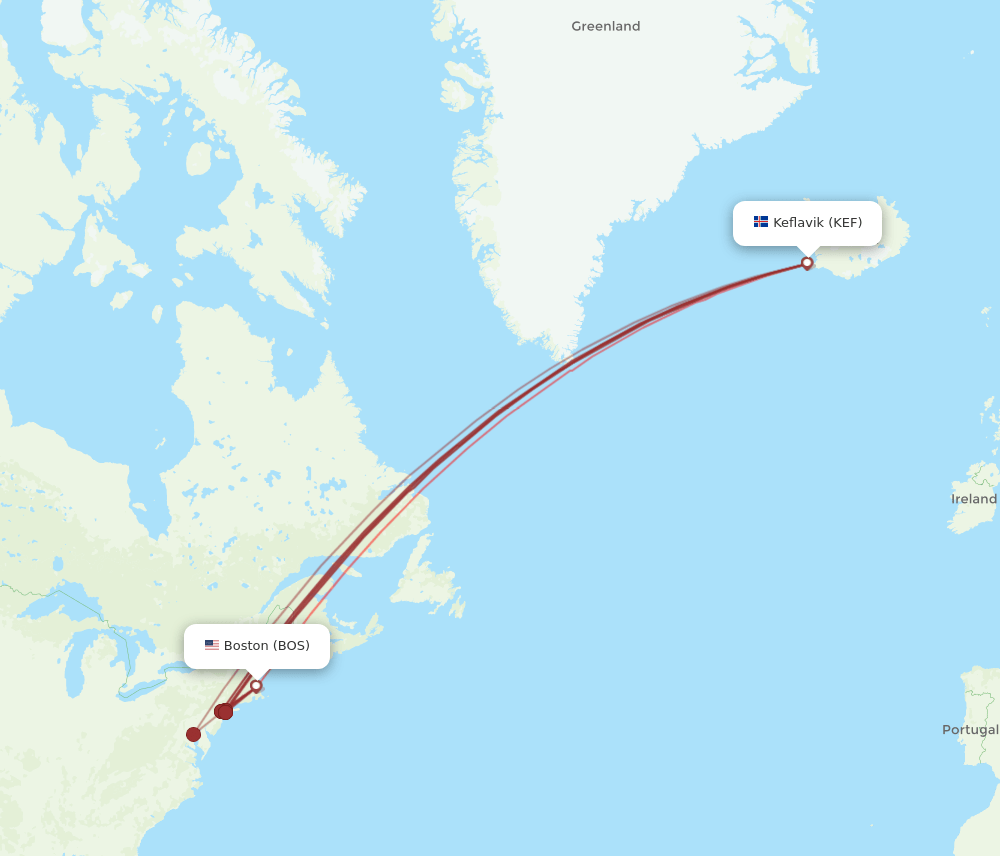 BOS-KEF flight routes