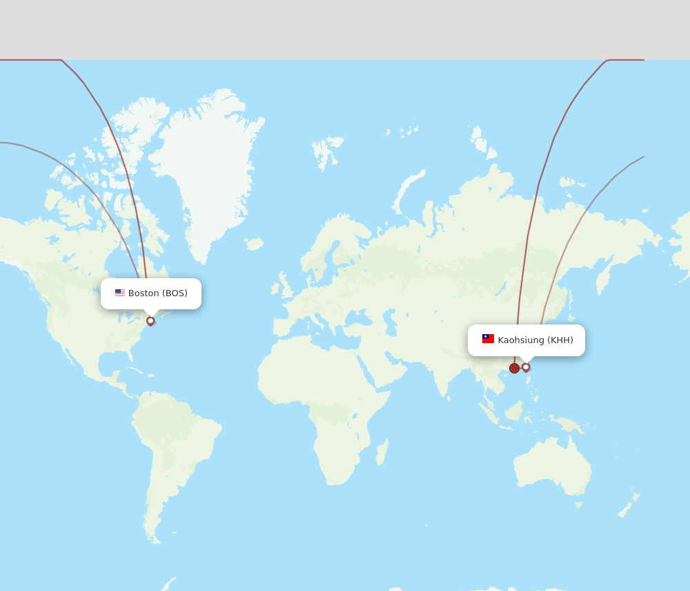 BOS to KHH flights and routes map
