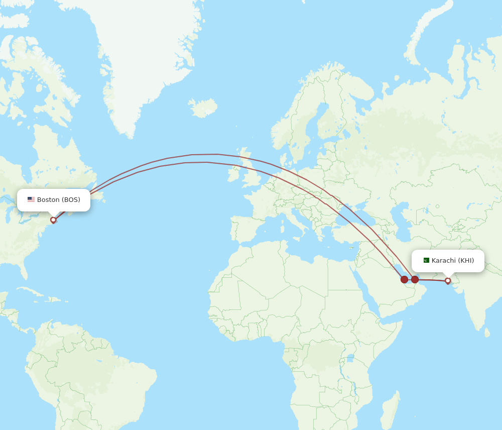 BOS-KHI flight routes