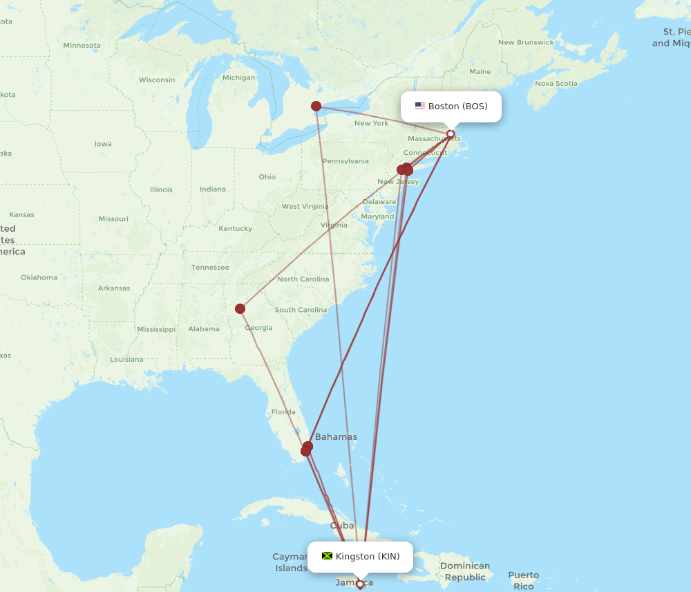 BOS-KIN flight routes