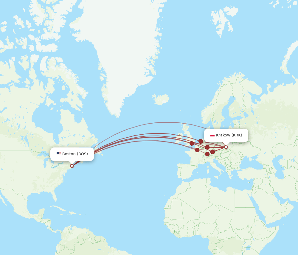 BOS-KRK flight routes