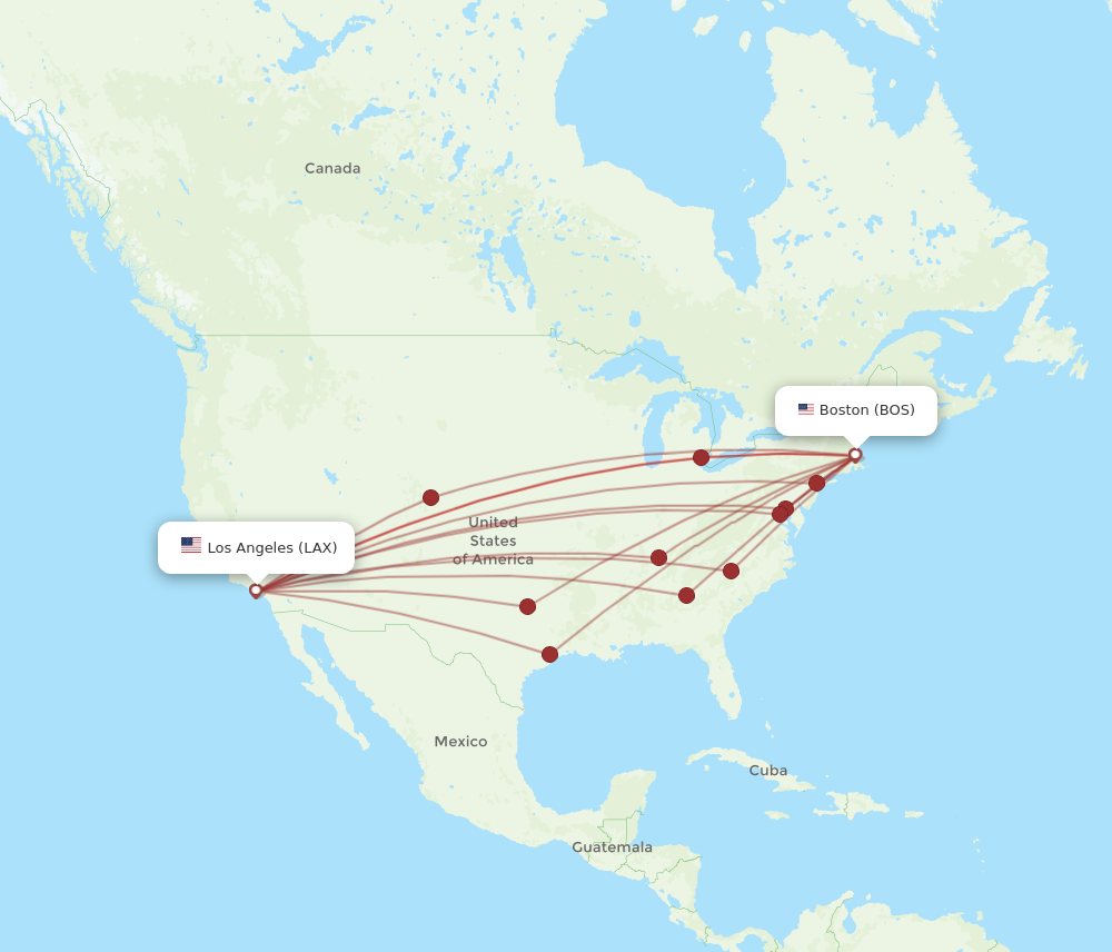 BOS to LAX flights and routes map