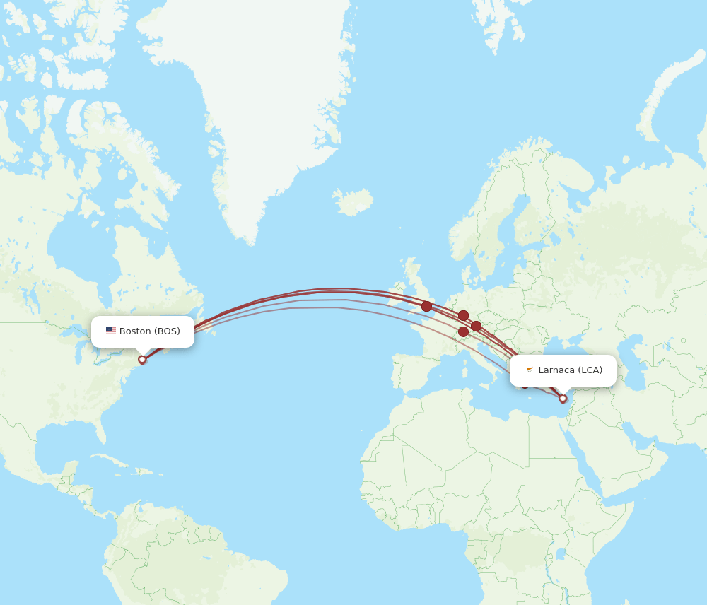 BOS-LCA flight routes