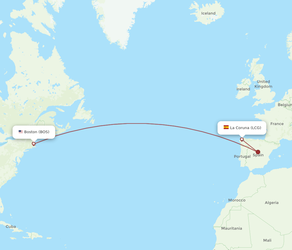 BOS-LCG flight routes