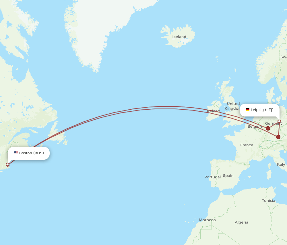 BOS-LEJ flight routes