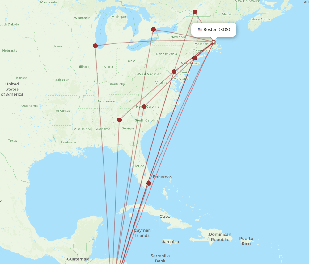 BOS-LIR flight routes