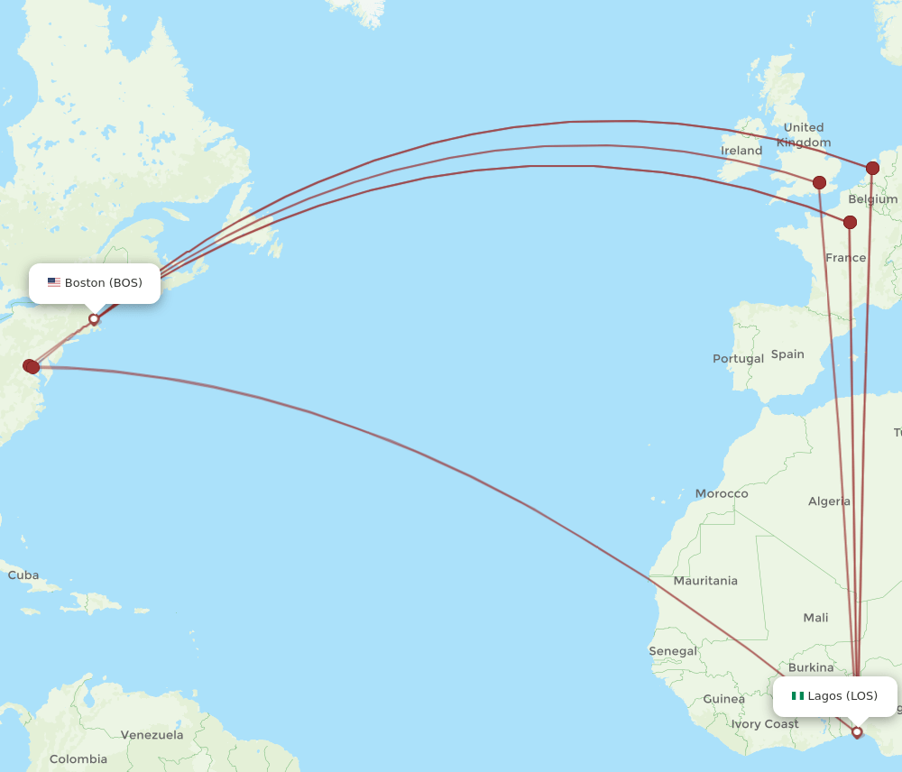 BOS-LOS flight routes