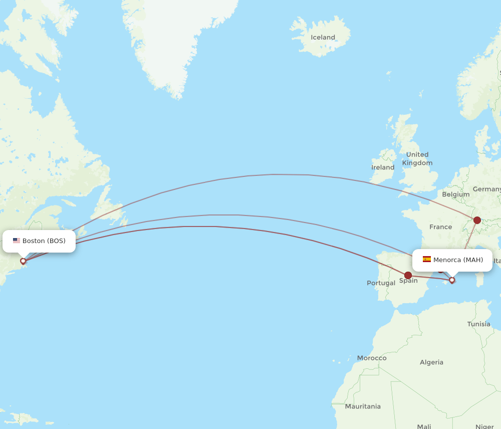 BOS-MAH flight routes