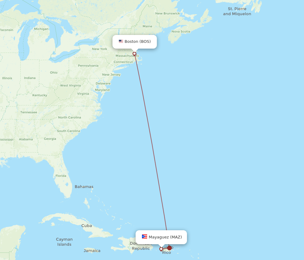 BOS to MAZ flights and routes map