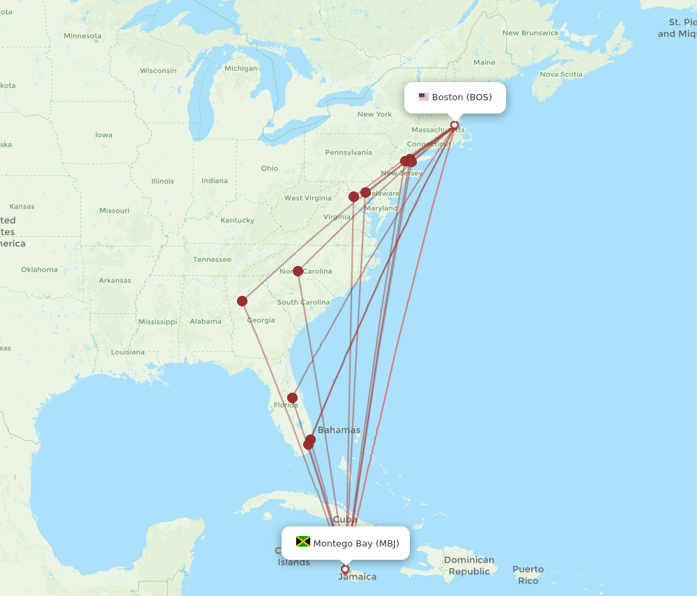 BOS-MBJ flight routes
