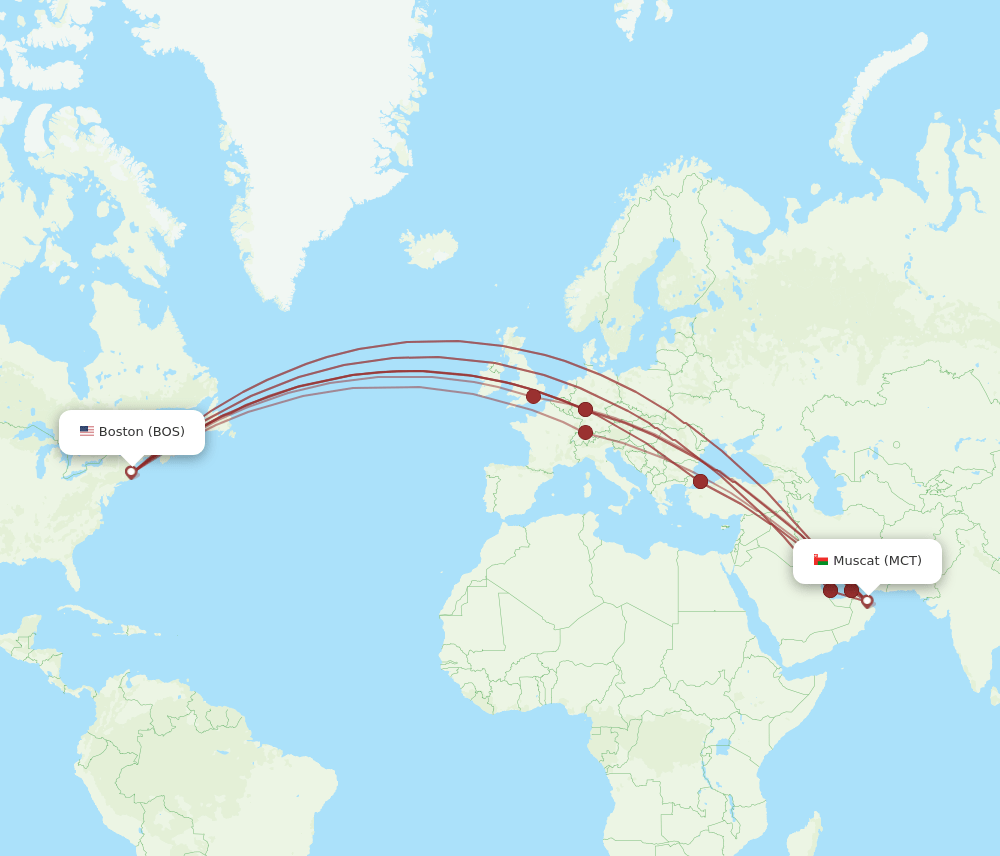 BOS-MCT flight routes