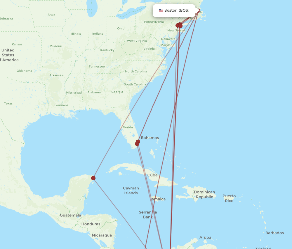 BOS to MDE flights and routes map