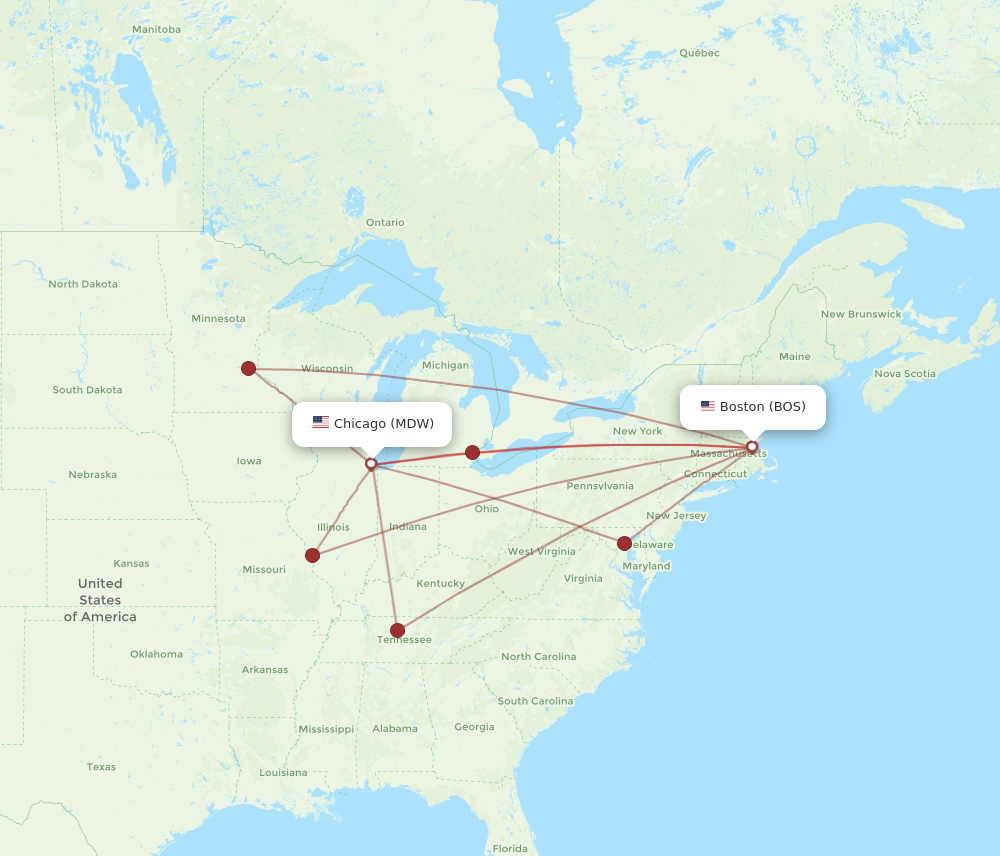 BOS to MDW flights and routes map