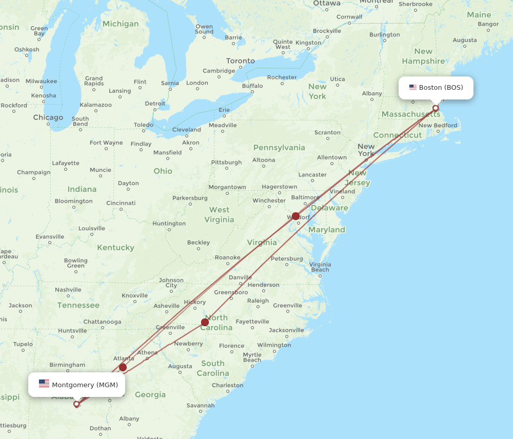 BOS-MGM flight routes