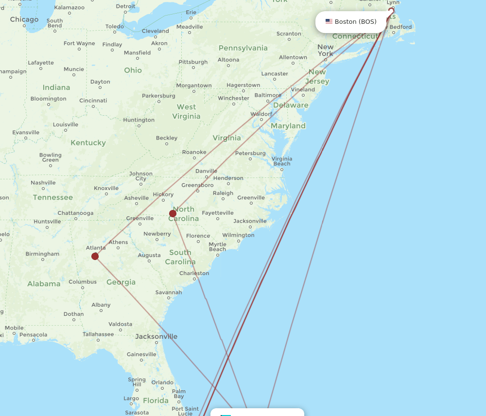BOS-MHH flight routes