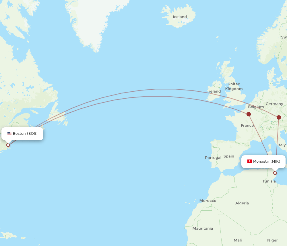 BOS-MIR flight routes