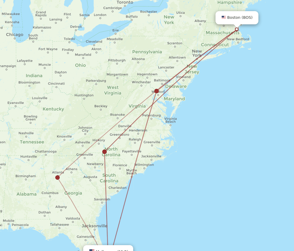 BOS-MLB flight routes