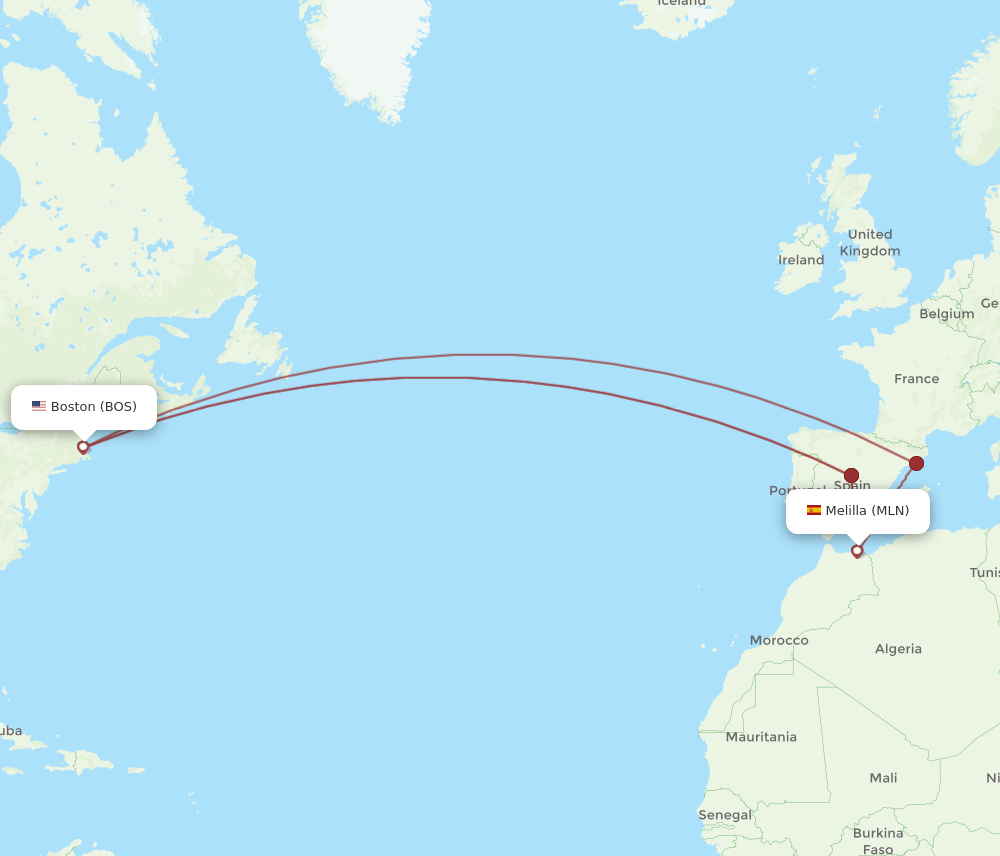 BOS-MLN flight routes