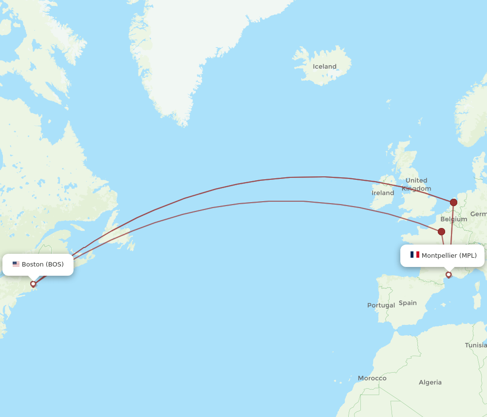 BOS to MPL flights and routes map