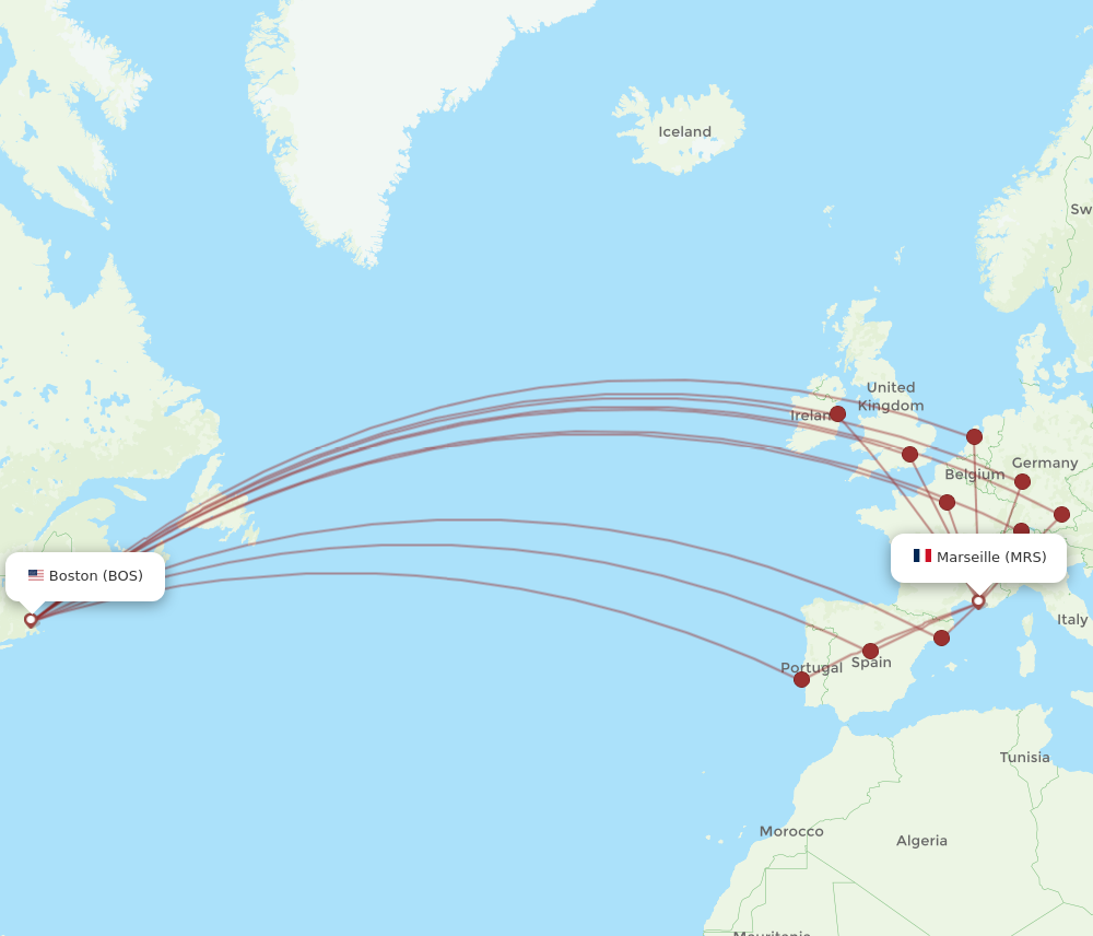 BOS to MRS flights and routes map