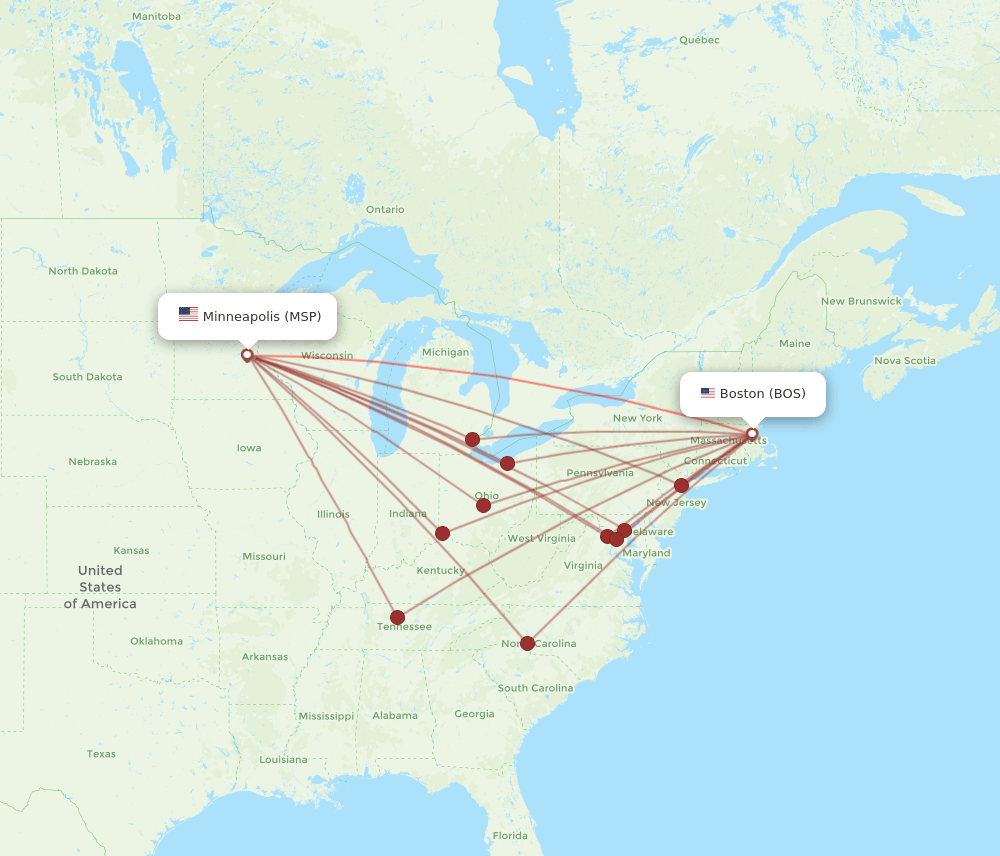 BOS-MSP flight routes