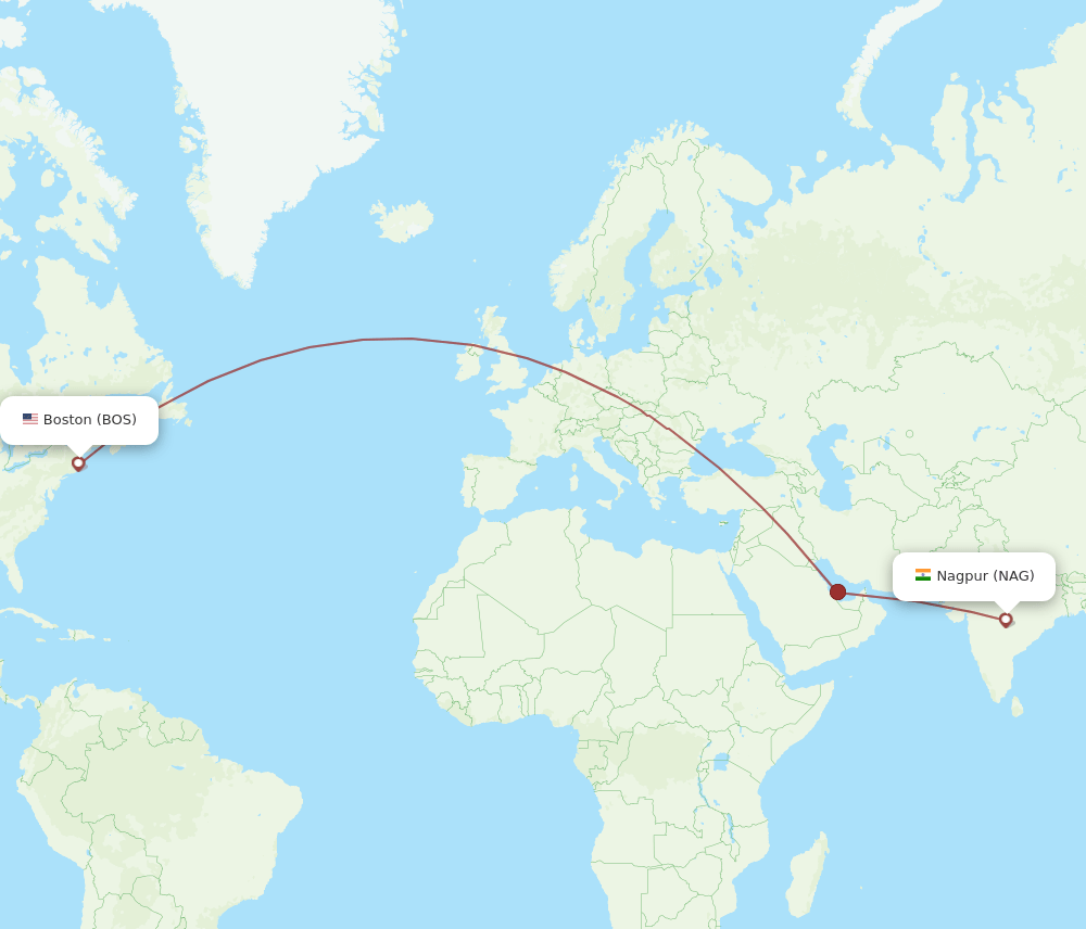 BOS to NAG flights and routes map