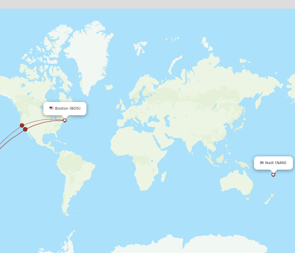 BOS-NAN flight routes