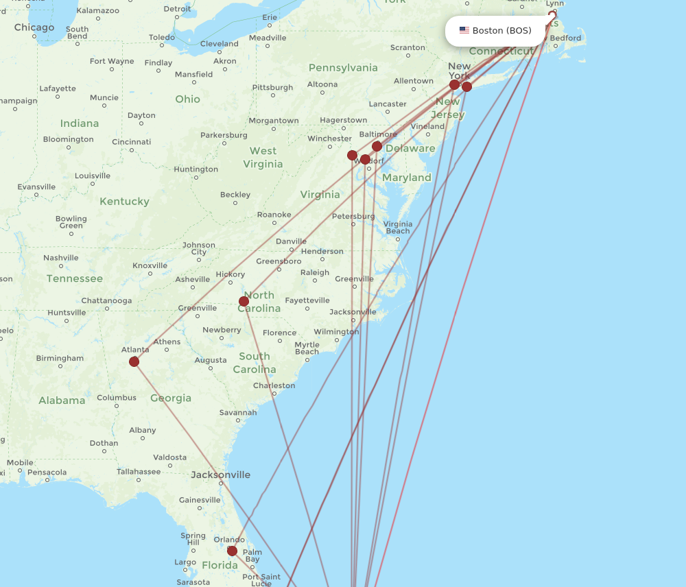BOS to NAS flights and routes map