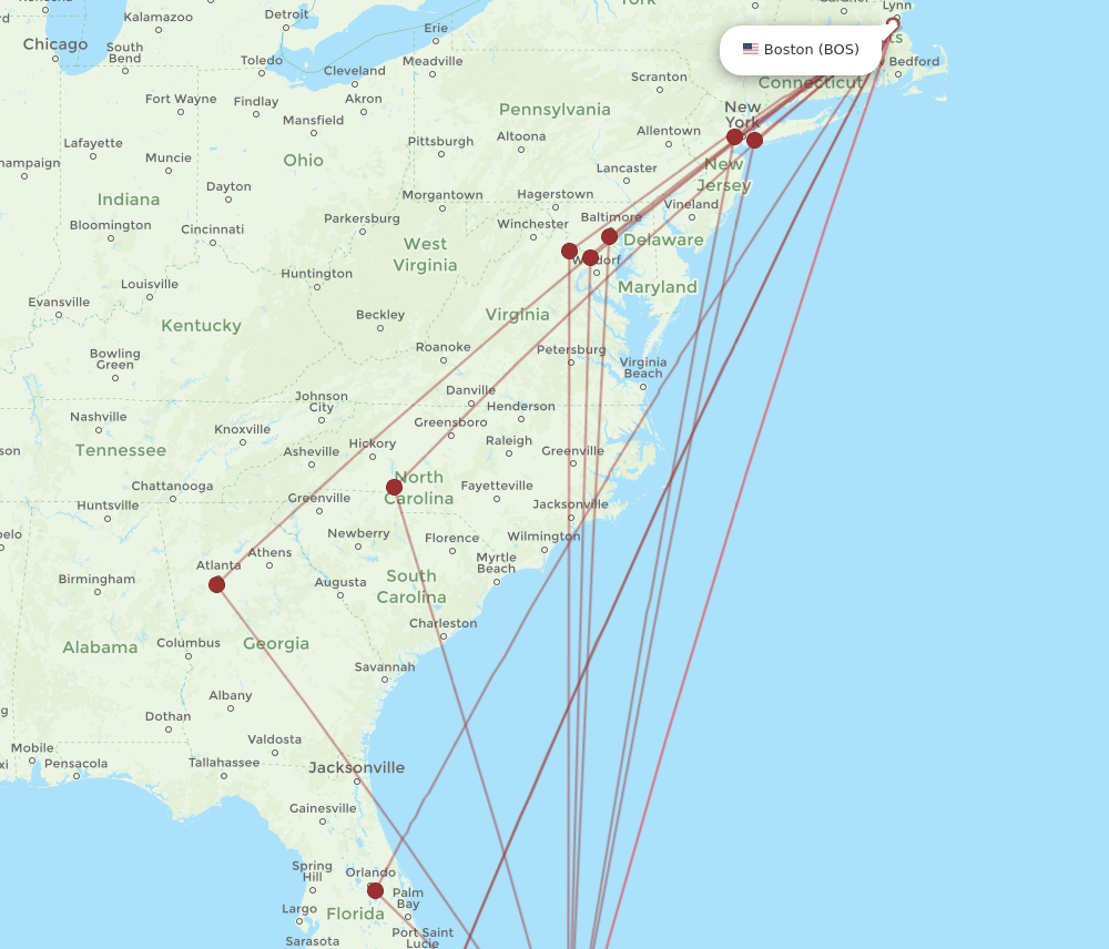 BOS-NAS flight routes