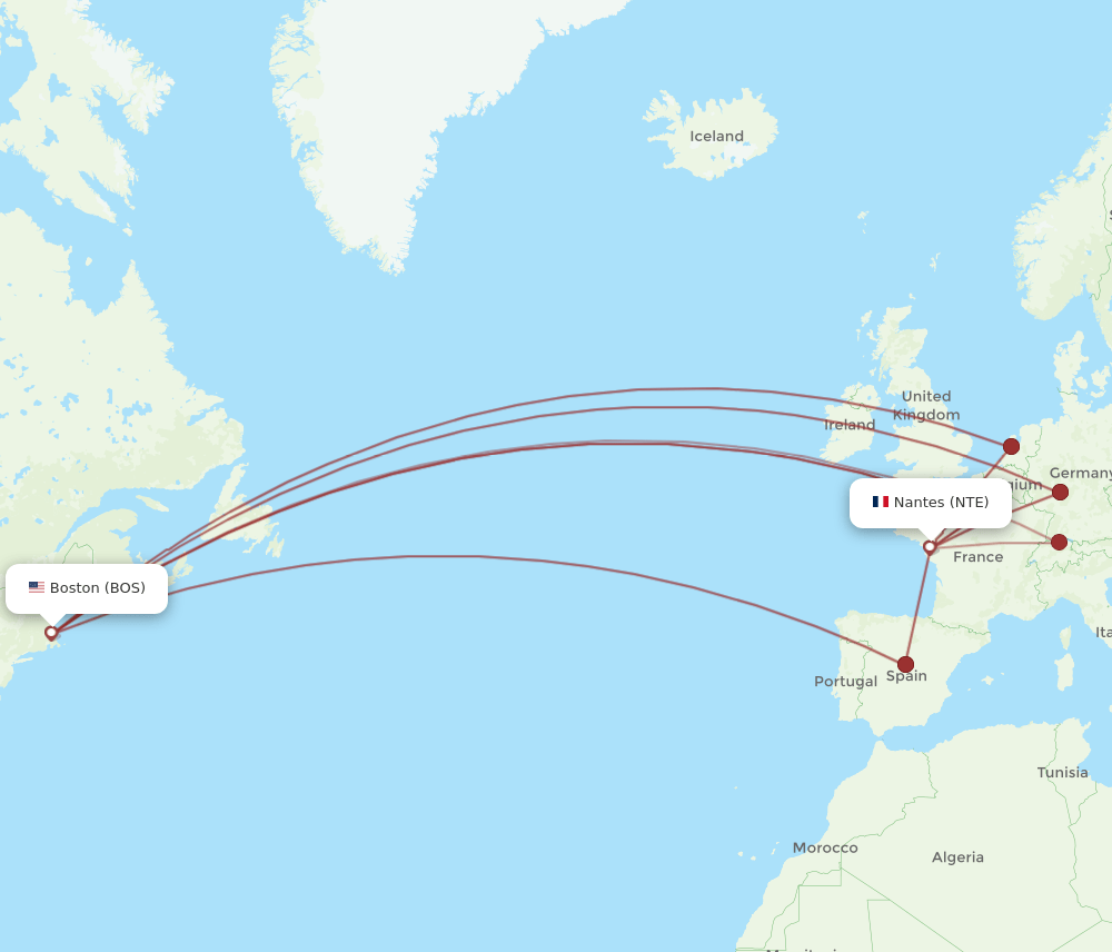 BOS-NTE flight routes