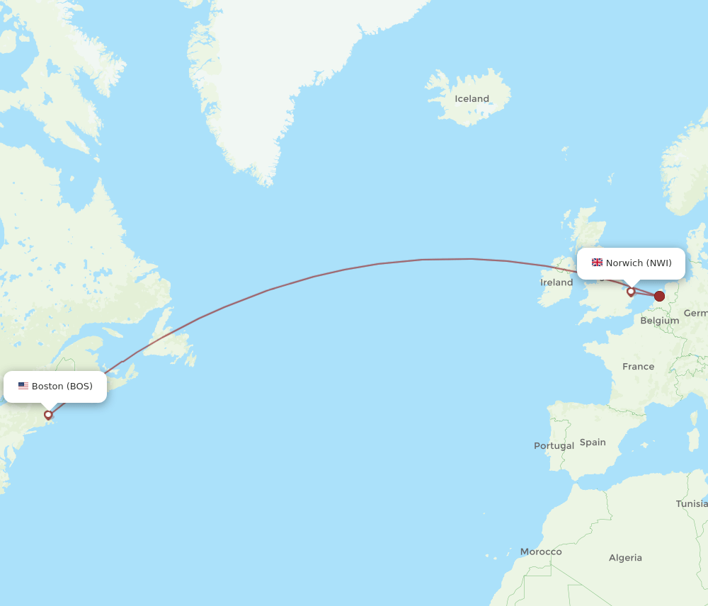BOS to NWI flights and routes map