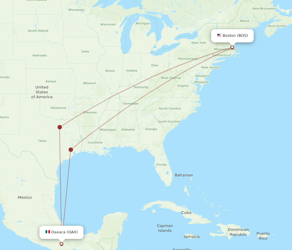 BOS-OAX flight routes