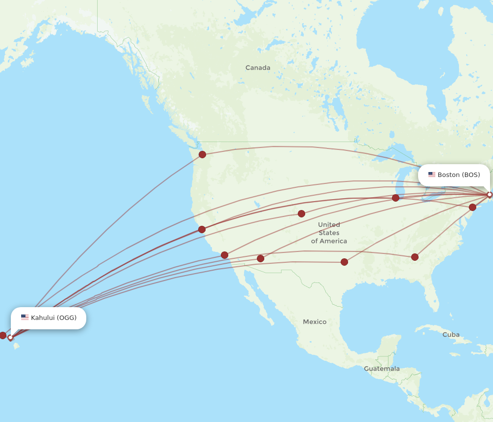 BOS to OGG flights and routes map