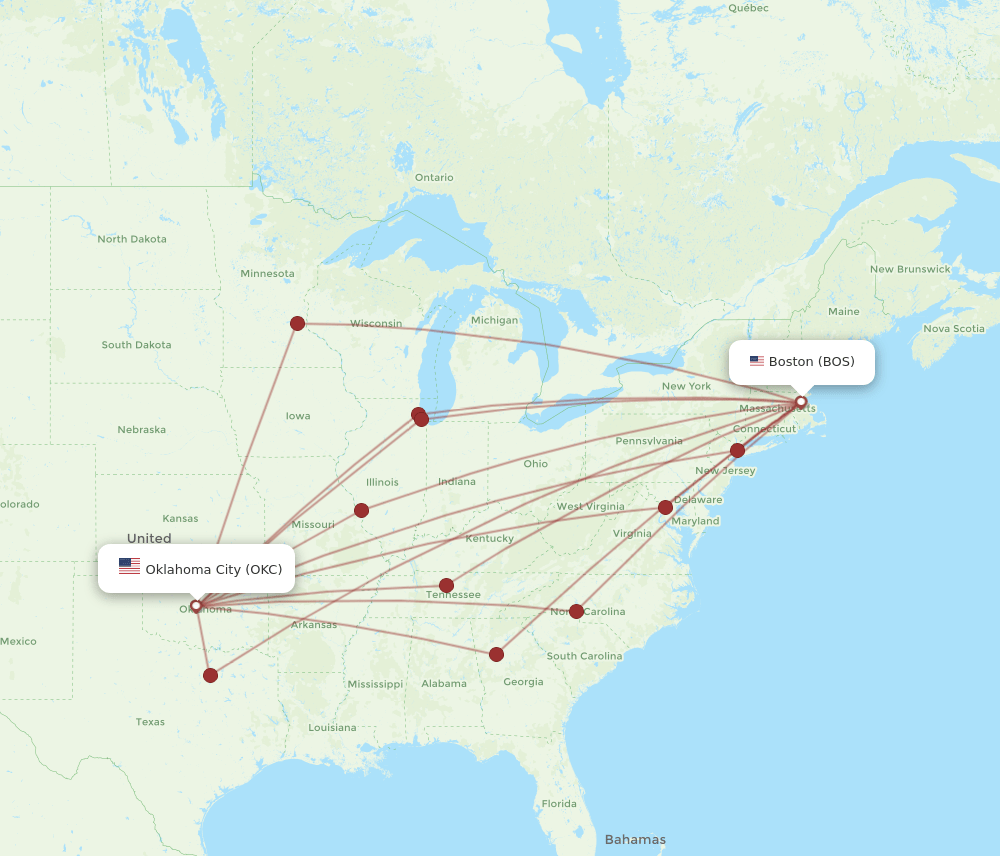 BOS-OKC flight routes