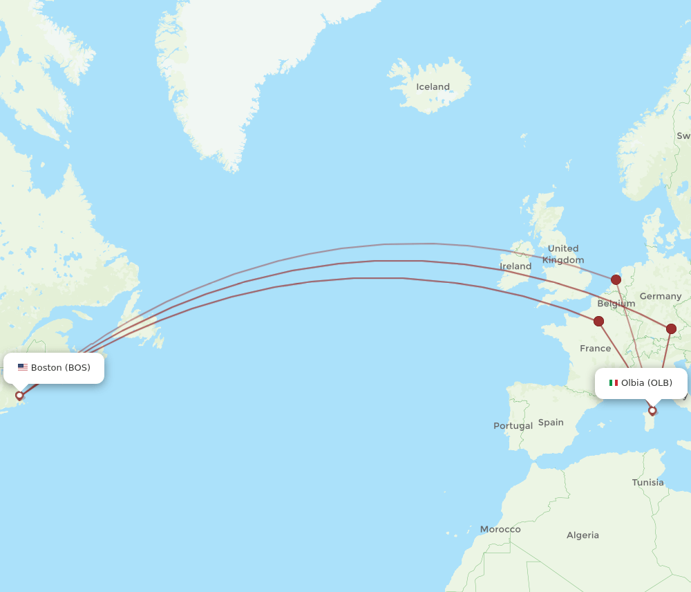 BOS-OLB flight routes