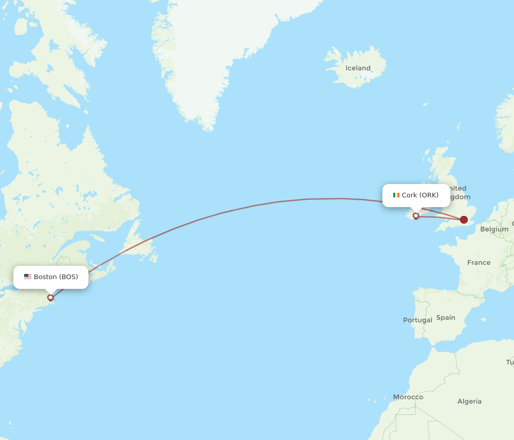 BOS to ORK flights and routes map