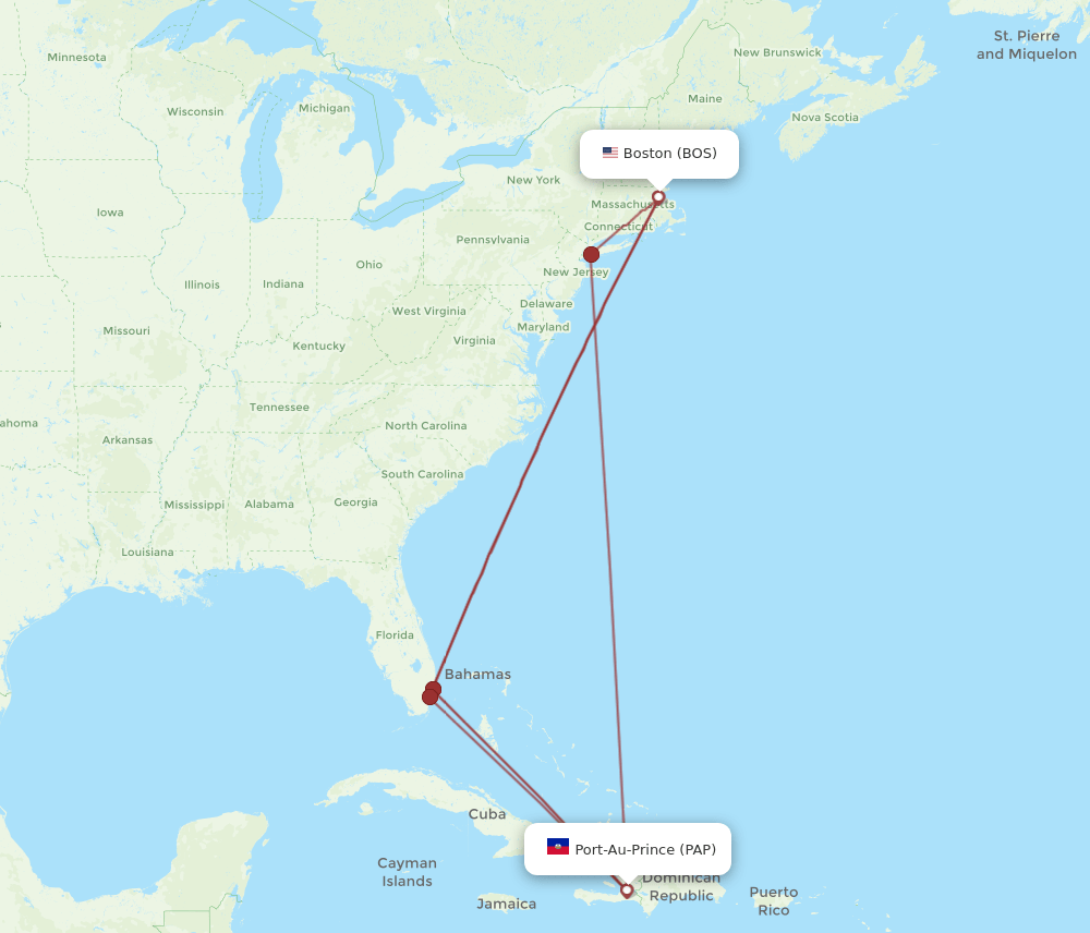 Boston - Port-au-Prince route map and flight paths