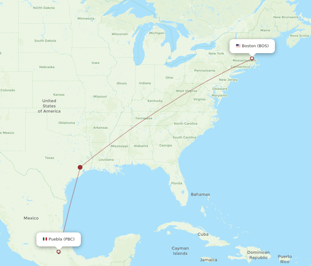 BOS to PBC flights and routes map
