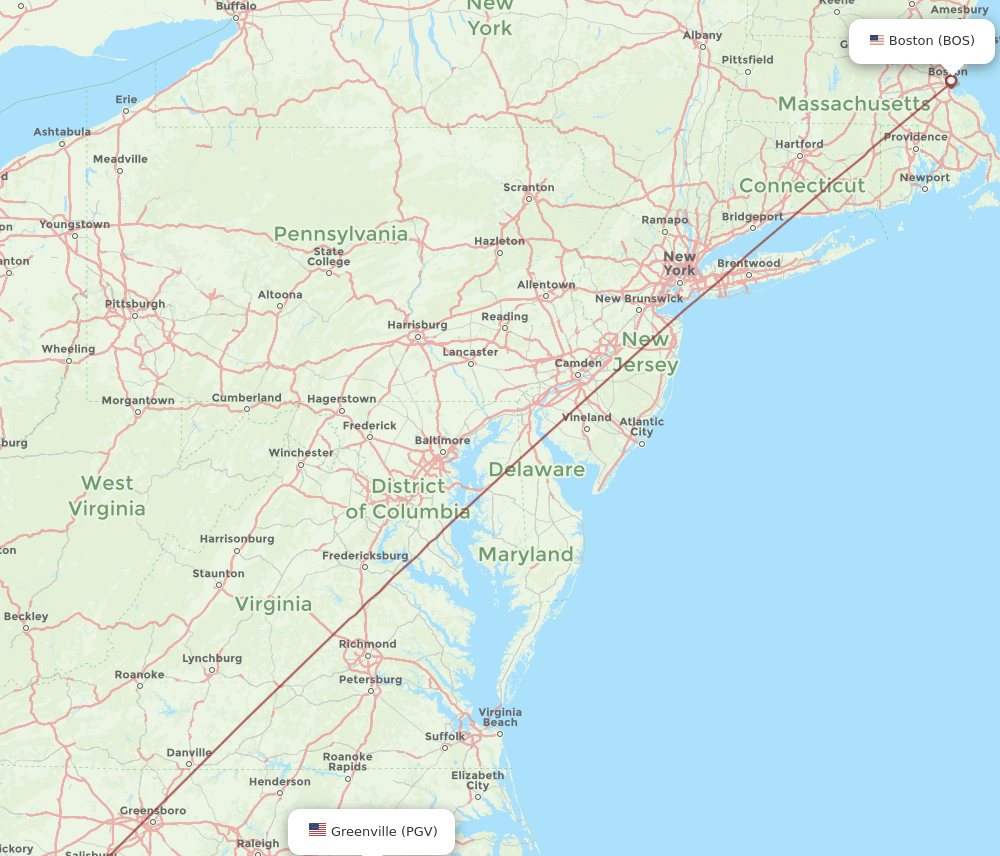 BOS-PGV flight routes