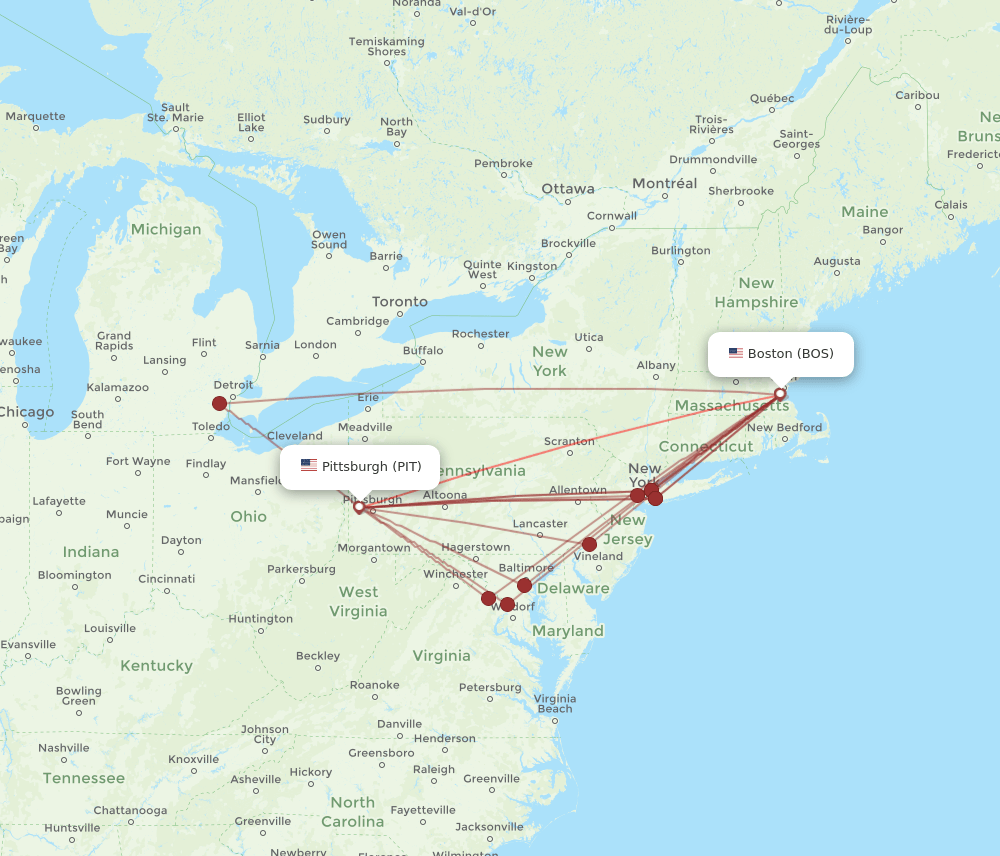 BOS-PIT flight routes