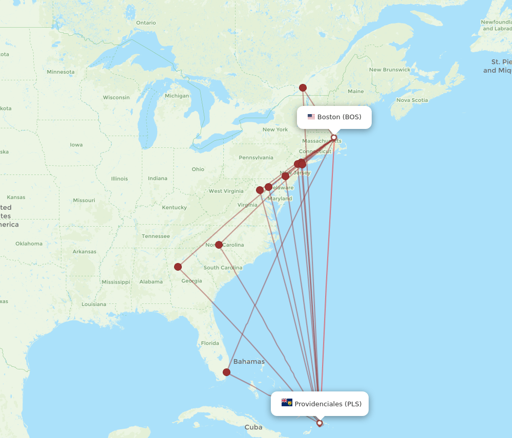 BOS-PLS flight routes