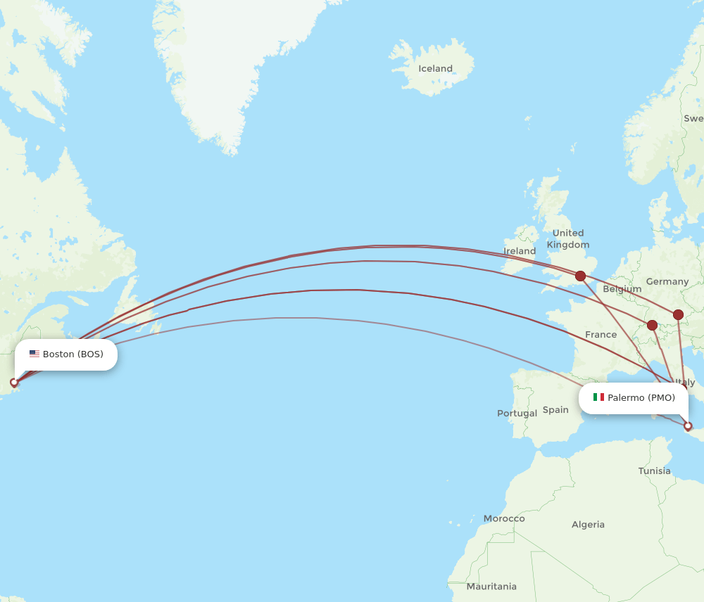 BOS-PMO flight routes