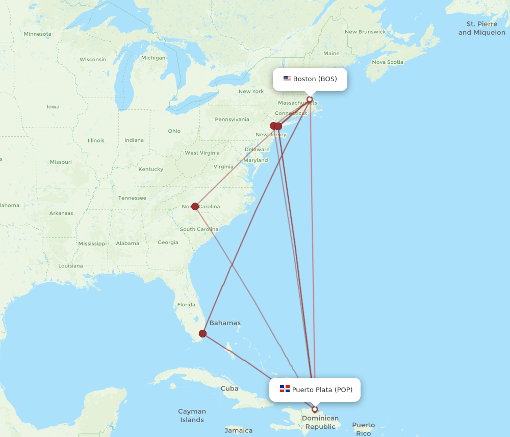 BOS-POP flight routes