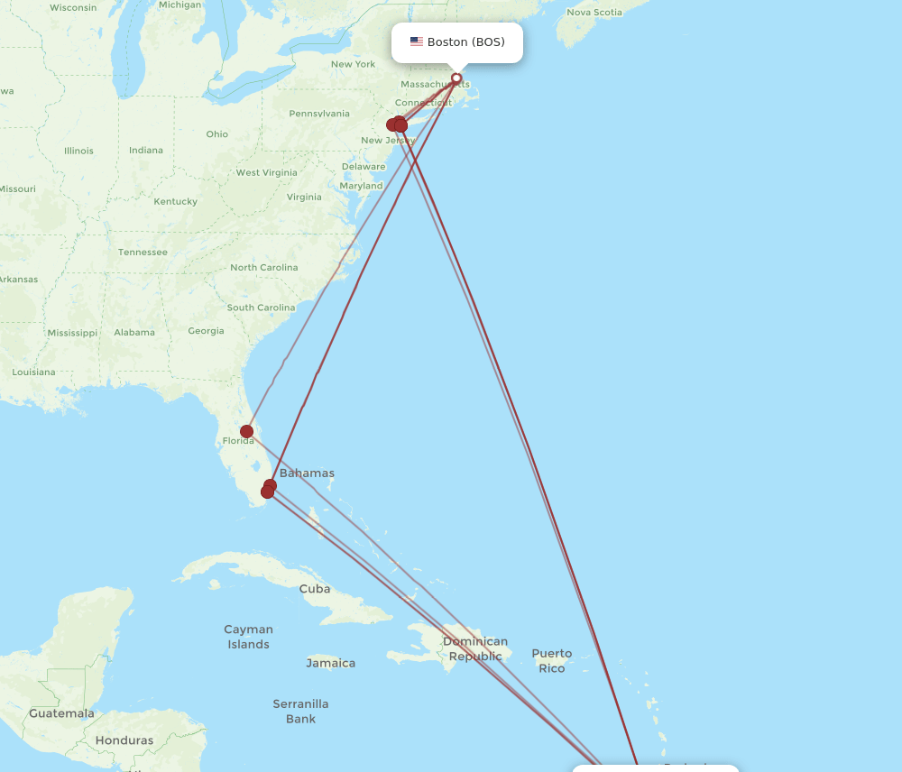BOS-POS flight routes