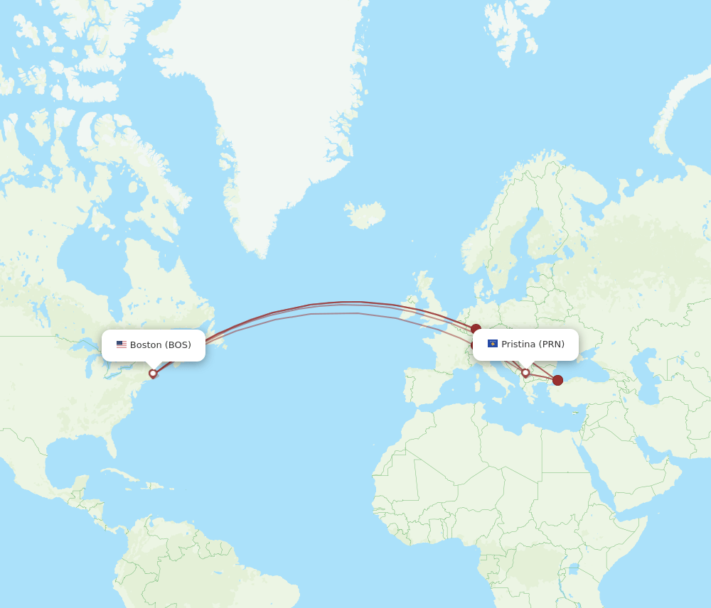 BOS-PRN flight routes
