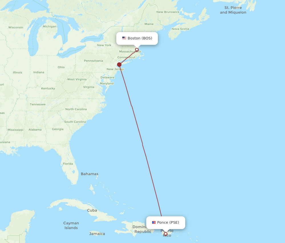 BOS to PSE flights and routes map