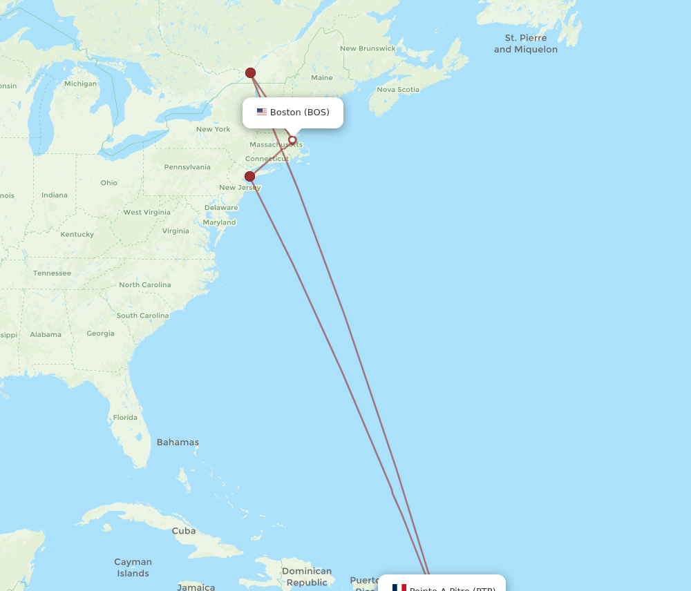BOS-PTP flight routes